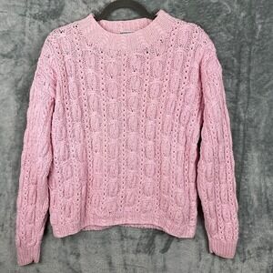 Cape Isle Knitters Cable Knit Sweater Womens Medium Soft Pink Feminine‎ Pullover